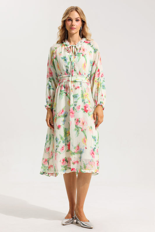 Lace Up Frill Midi Dress