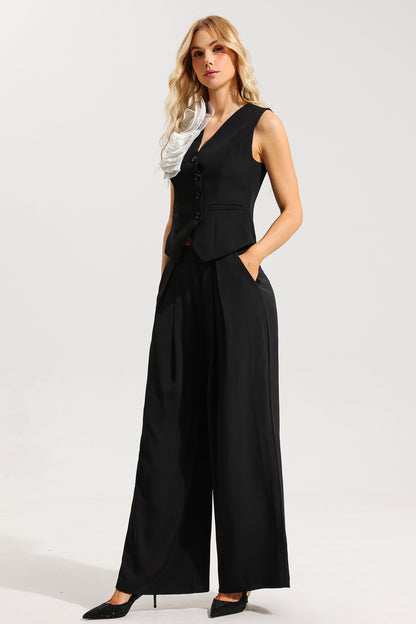3d V-neck Top & Hight Waist Pants Set