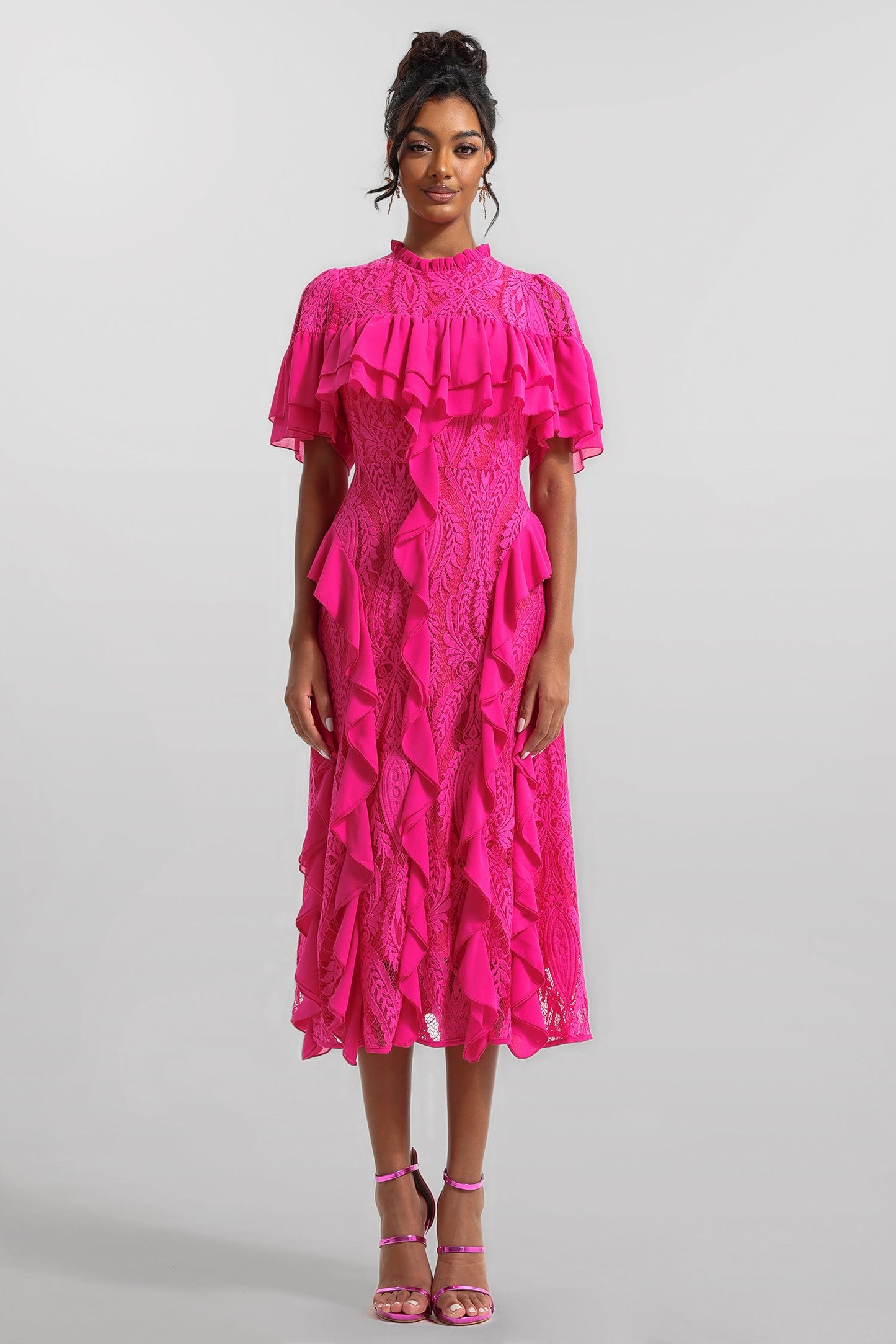 Lace Frill Midi Dress