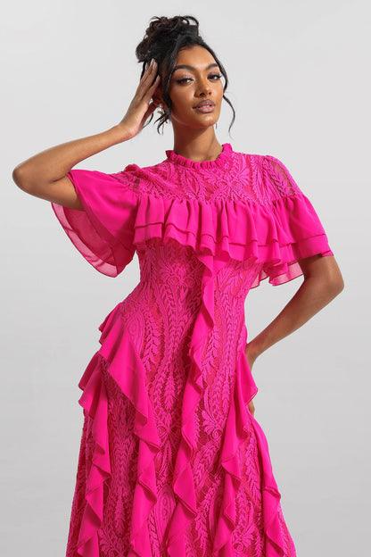 Lace Frill Midi Dress