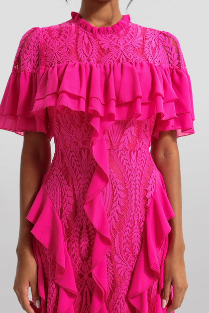 Lace Frill Midi Dress