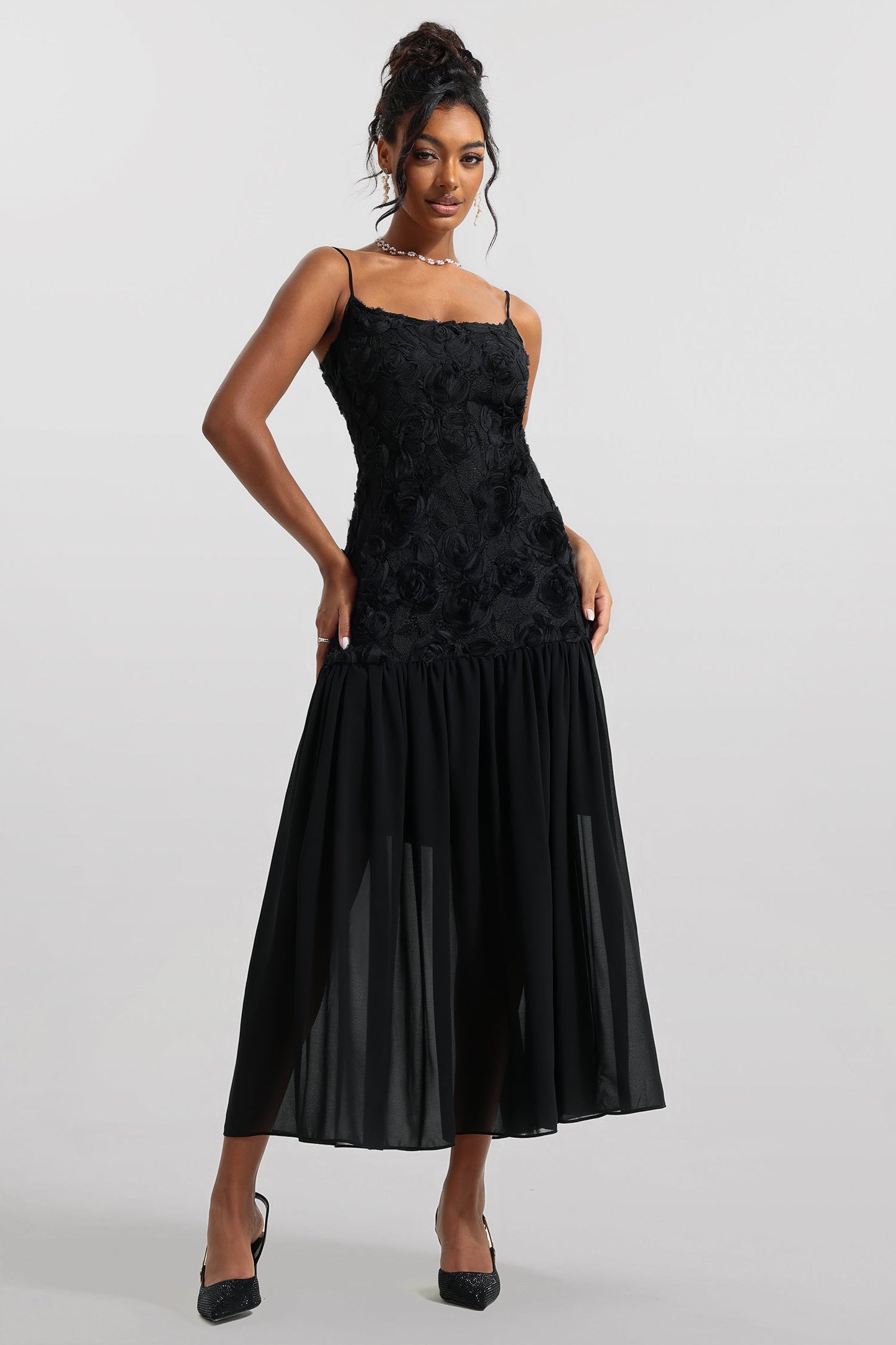 3d Sleeveless Midi Dress