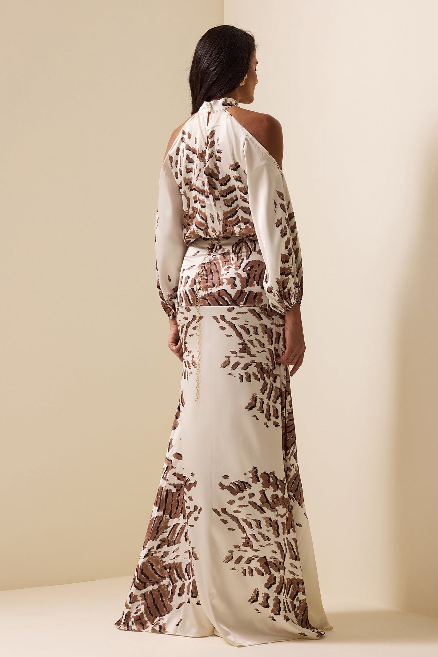 Abstract Print Cut-out Puff Sleeve Maxi Dress