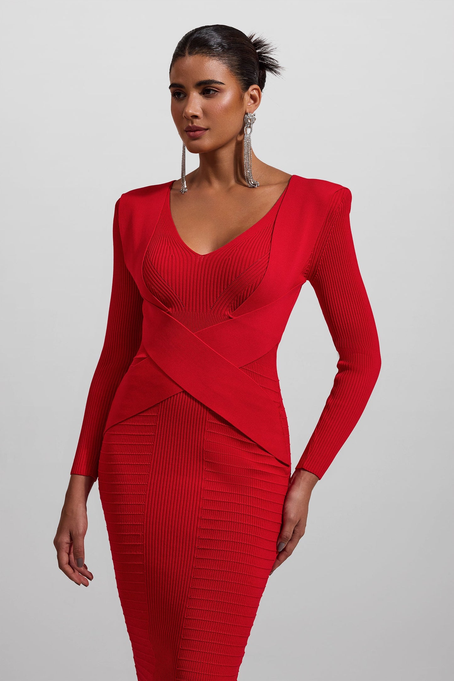 Jersey V-neck Bodycon Maxi Dress