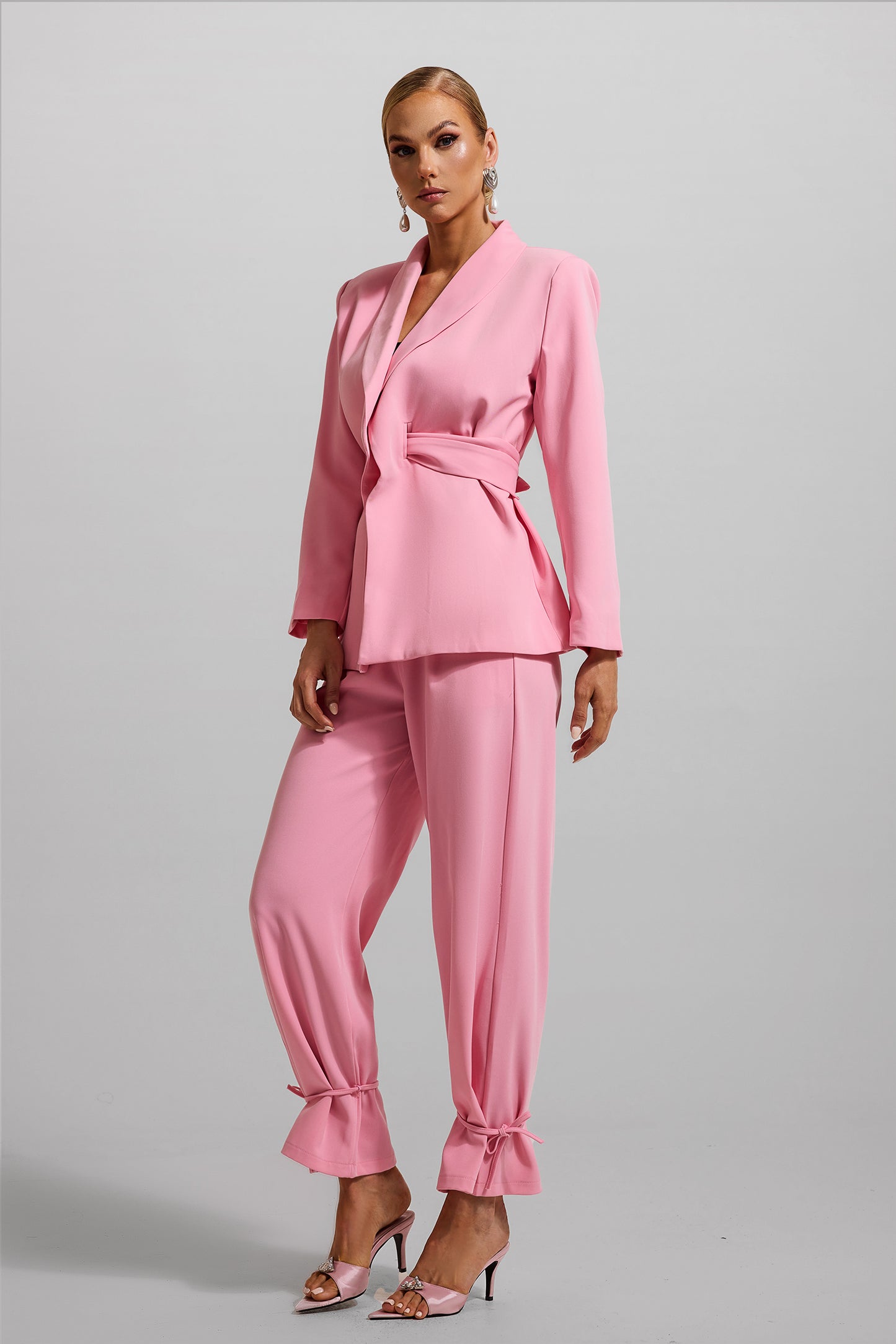 Long Sleeve Blazer & High Waist Lace Up Pants Set