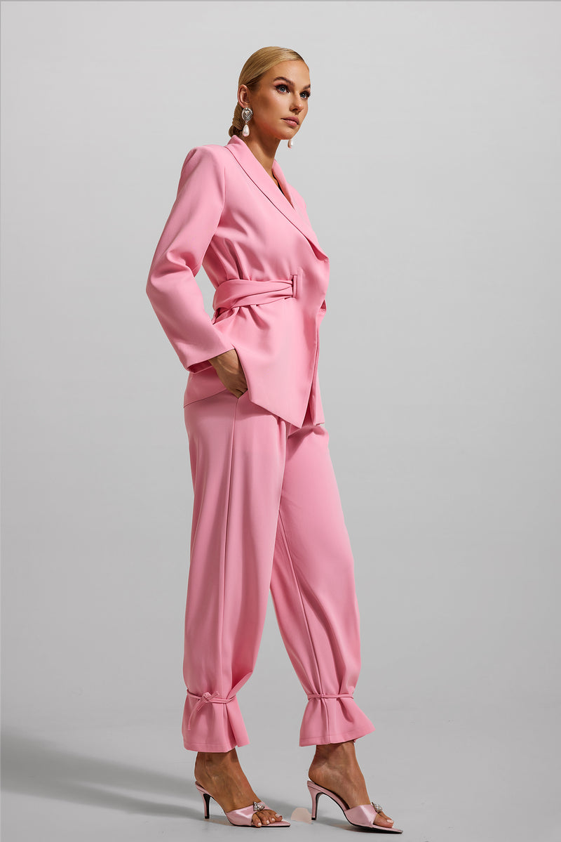 Long Sleeve Blazer & High Waist Lace Up Pants Set