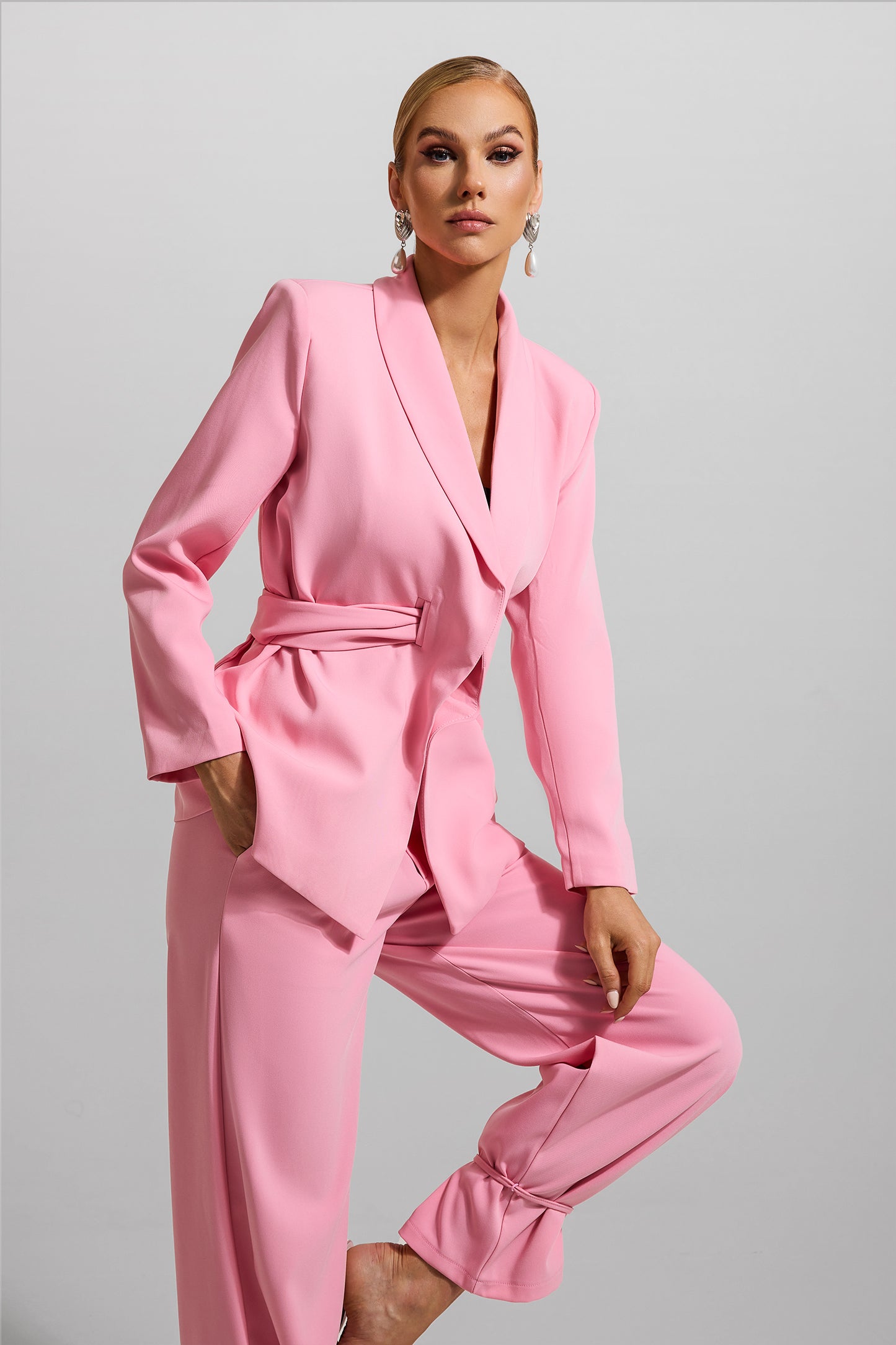 Long Sleeve Blazer & High Waist Lace Up Pants Set
