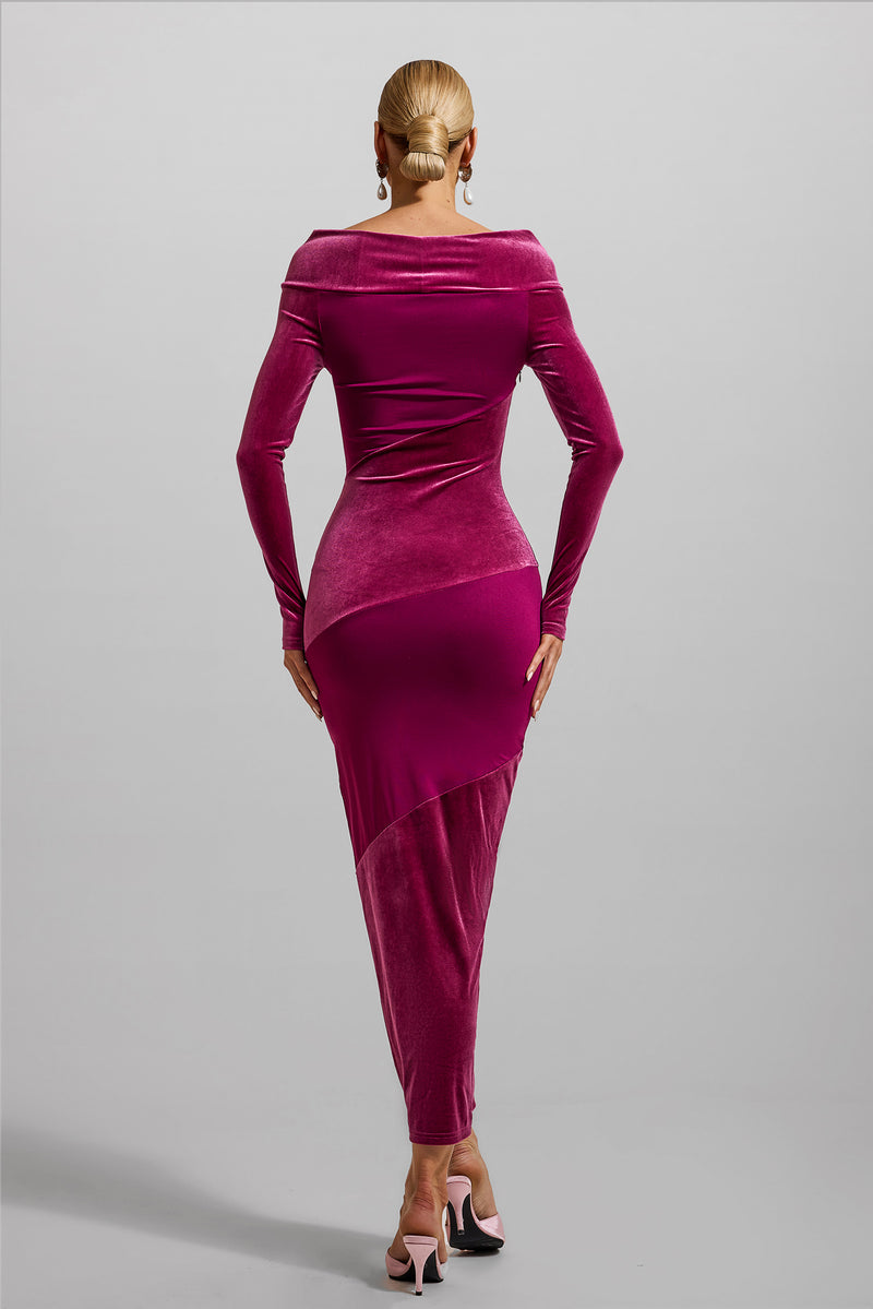 Velvet Splicing Off-shoulder Midi Dress