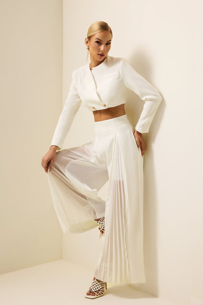 Metal Button Long Sleeve Mini Top & High Waist Pants Set