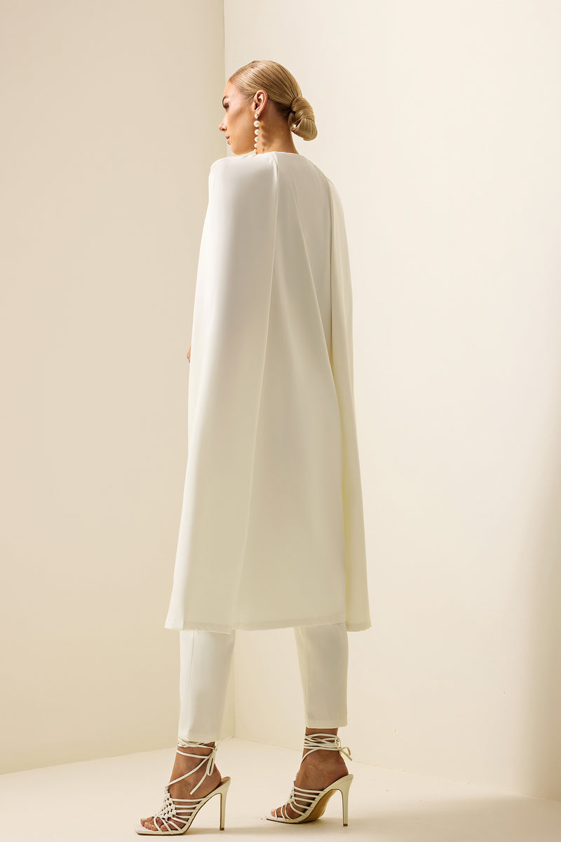 Cape Round Neck Top & High Waist Pants Set