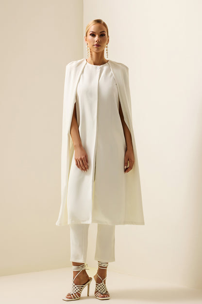 Cape Round Neck Top & High Waist Pants Set