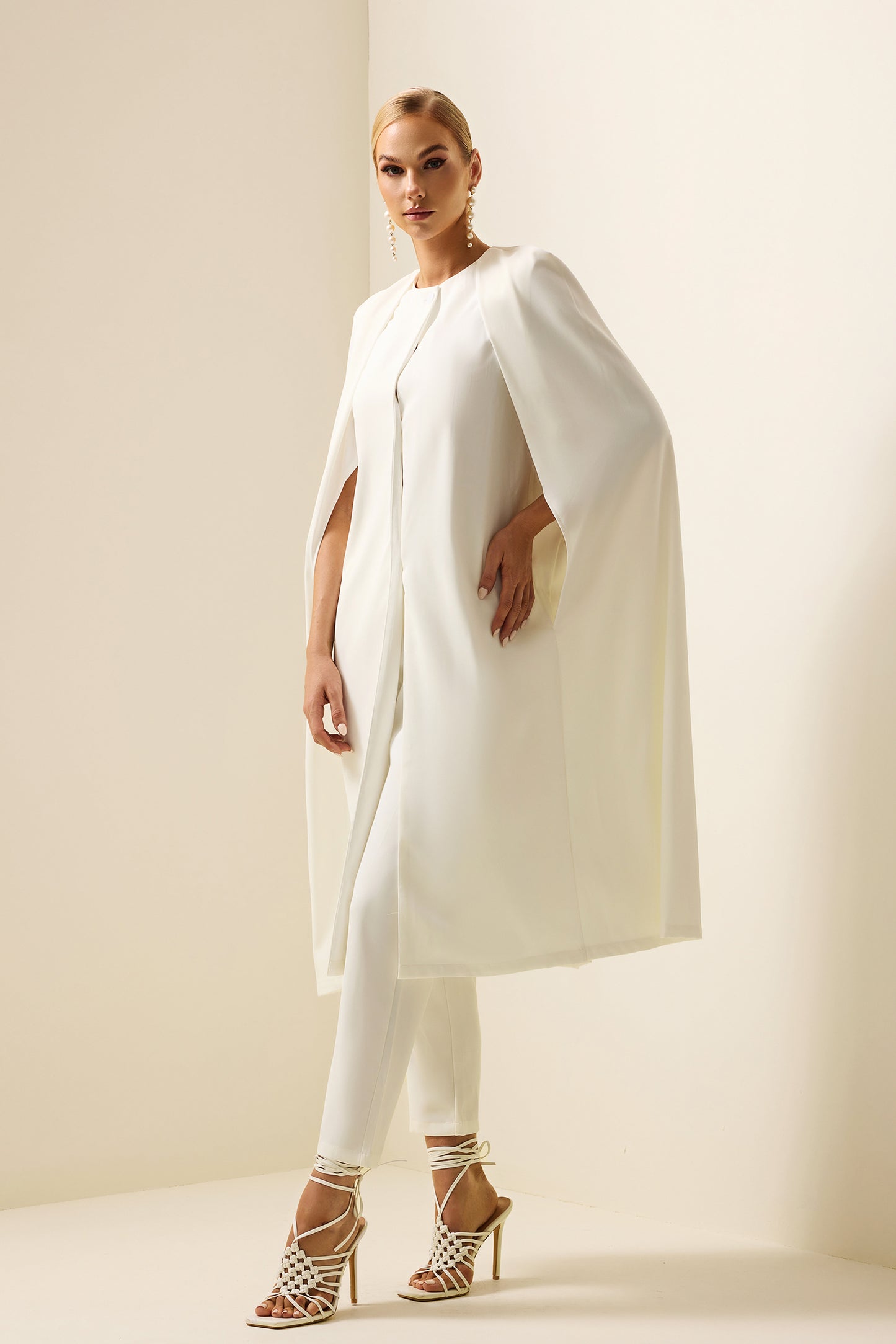 Cape Round Neck Top & High Waist Pants Set