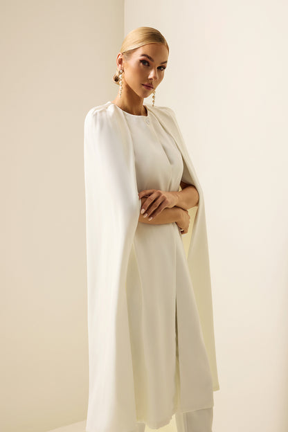 Cape Round Neck Top & High Waist Pants Set