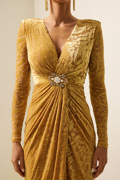 Velvet Burn Out Knotted Midi Dress