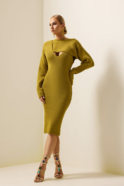 Knit Knotted Long Sleeve Midi Dress