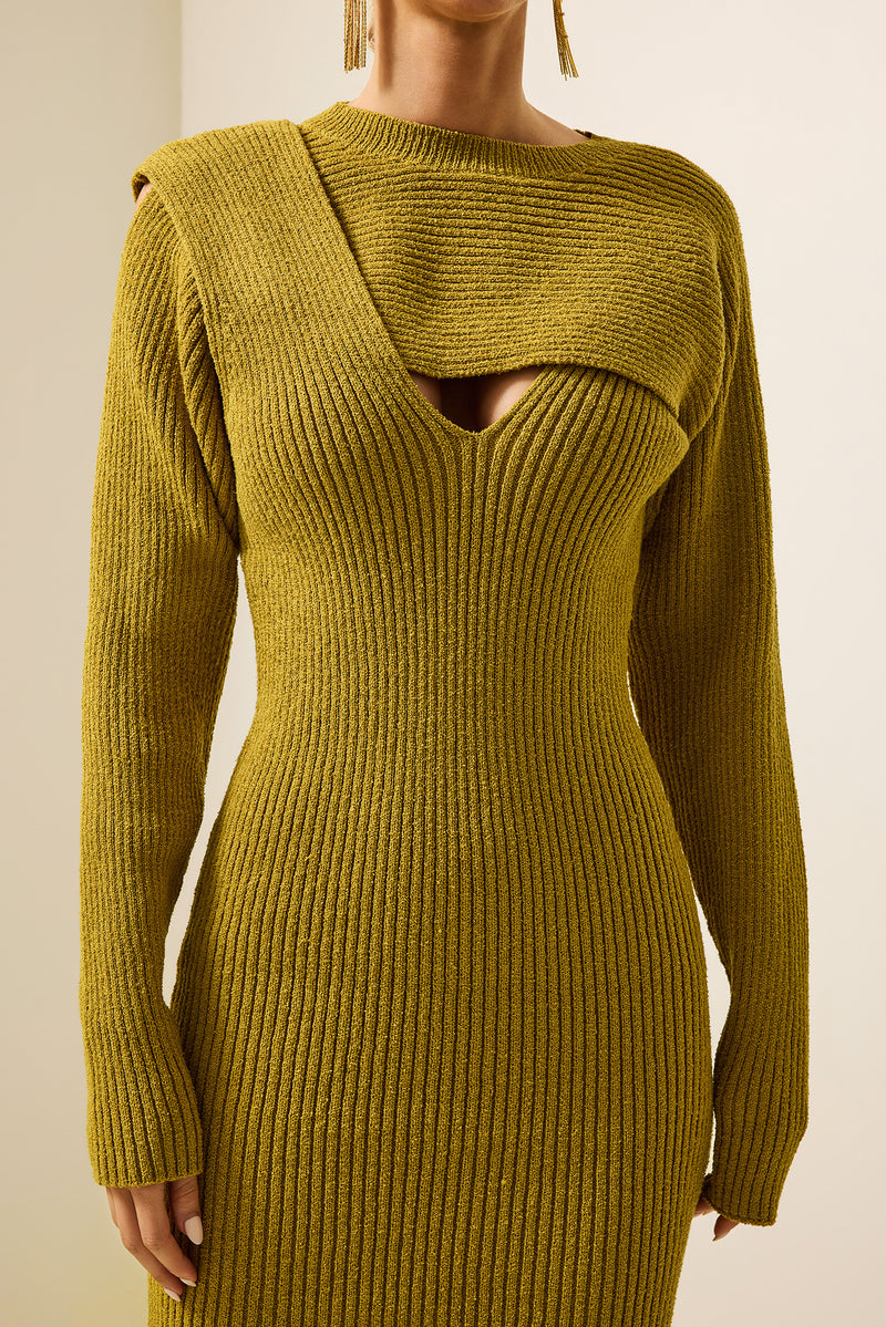 Knit Knotted Long Sleeve Midi Dress