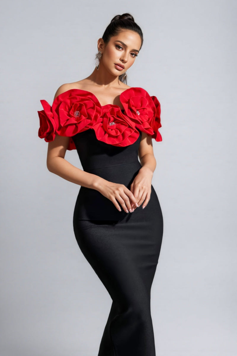 Tulip 3d Flower Bandage Midi Dress