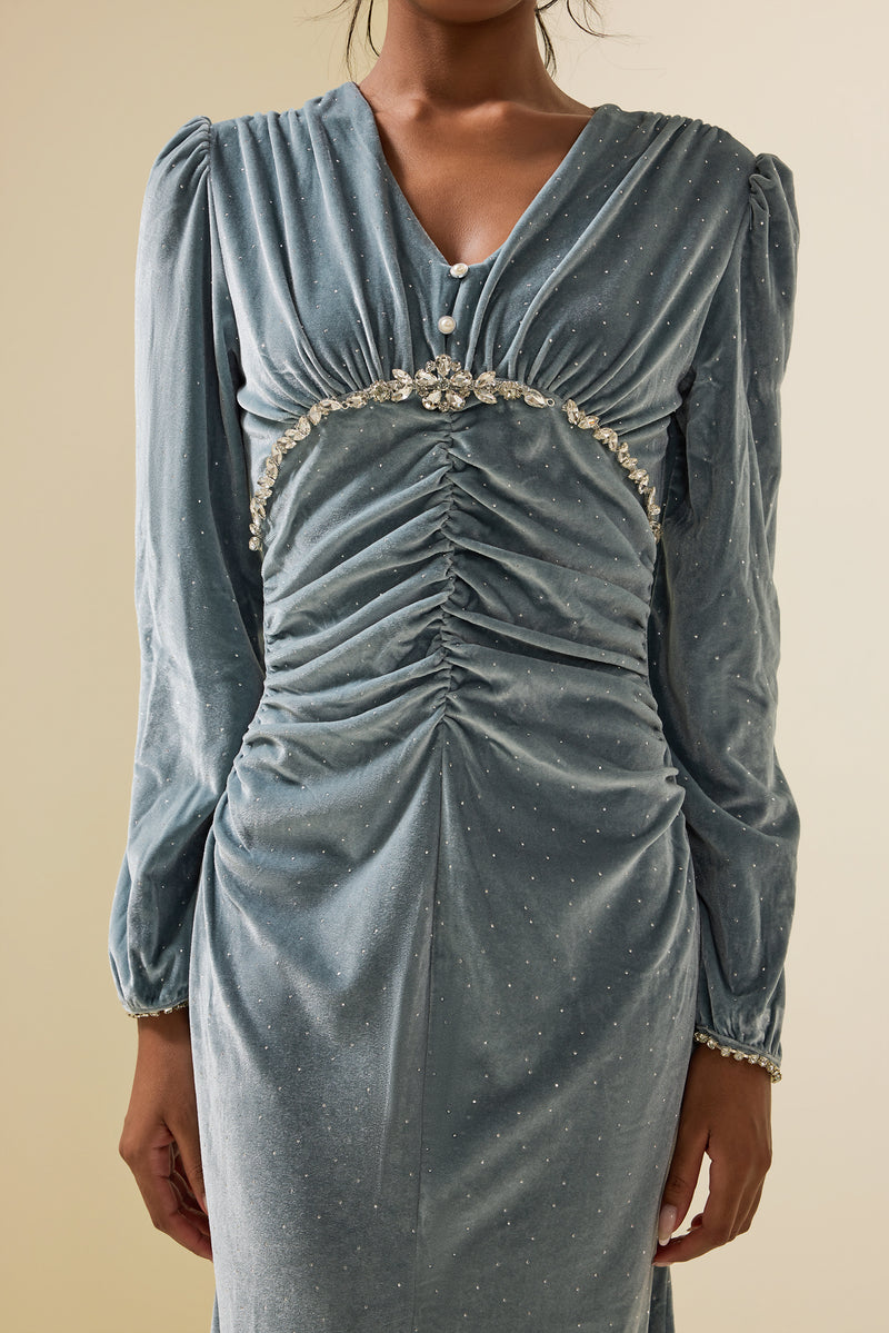 Velvet Rhinestone Midi Dress