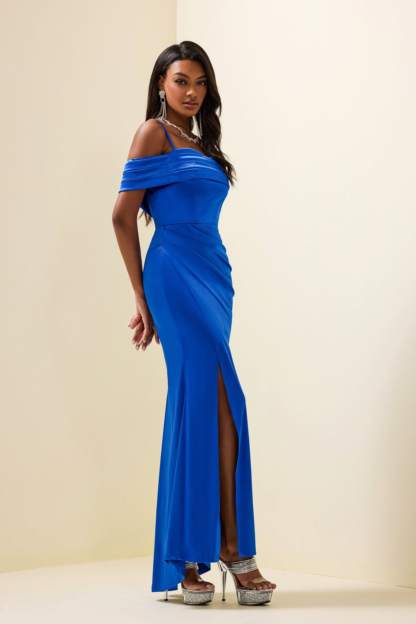 Satin Off-shoulder Maxi Dress