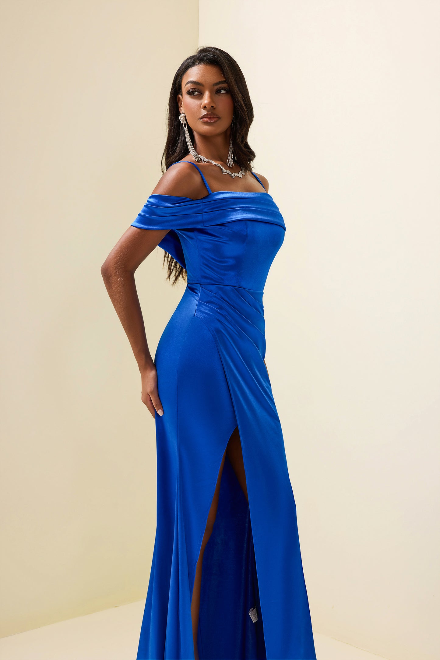 Satin Off-shoulder Maxi Dress