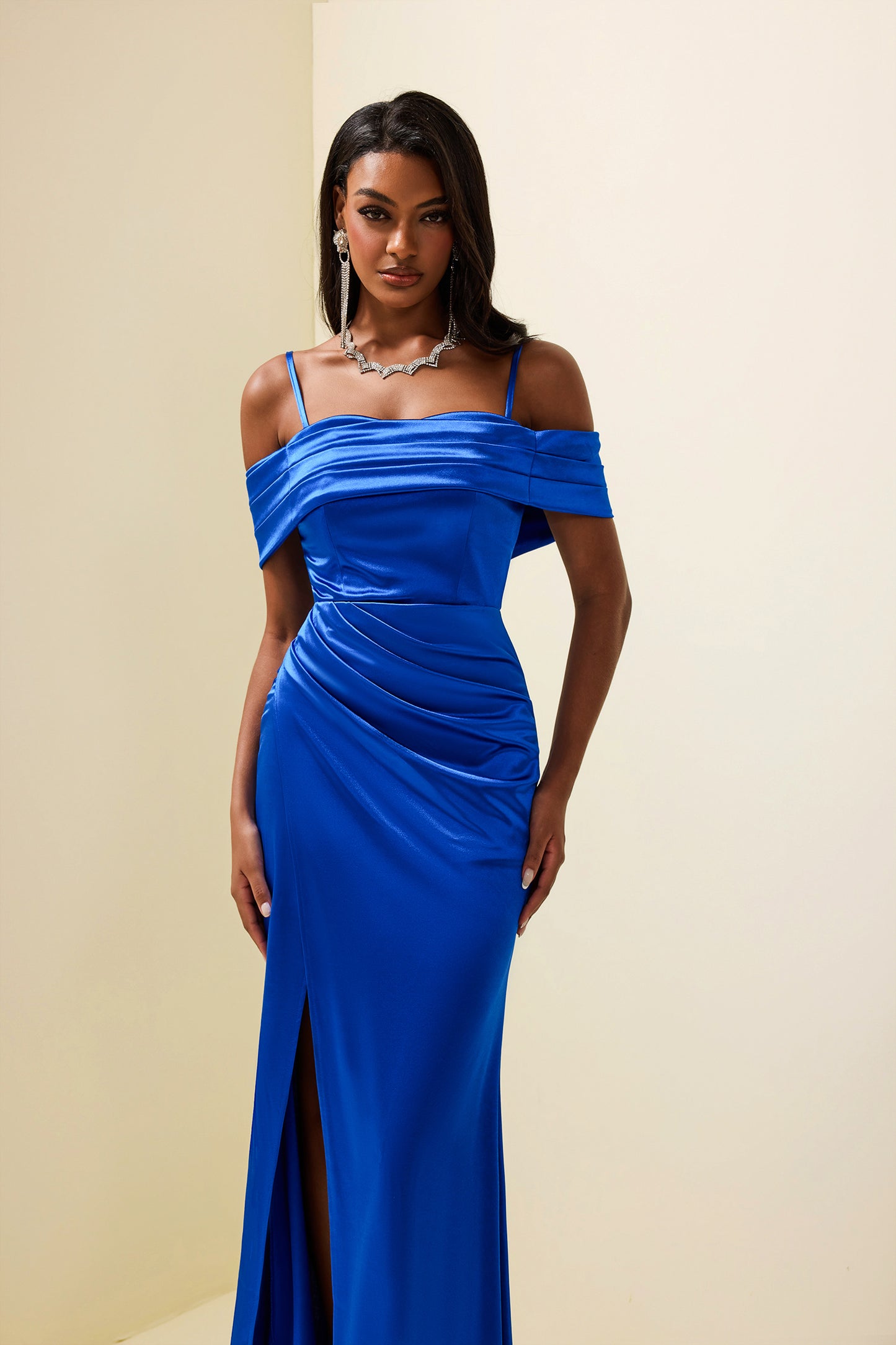 Satin Off-shoulder Maxi Dress