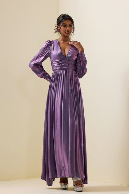 Satin Lantern Sleeve Maxi Dress