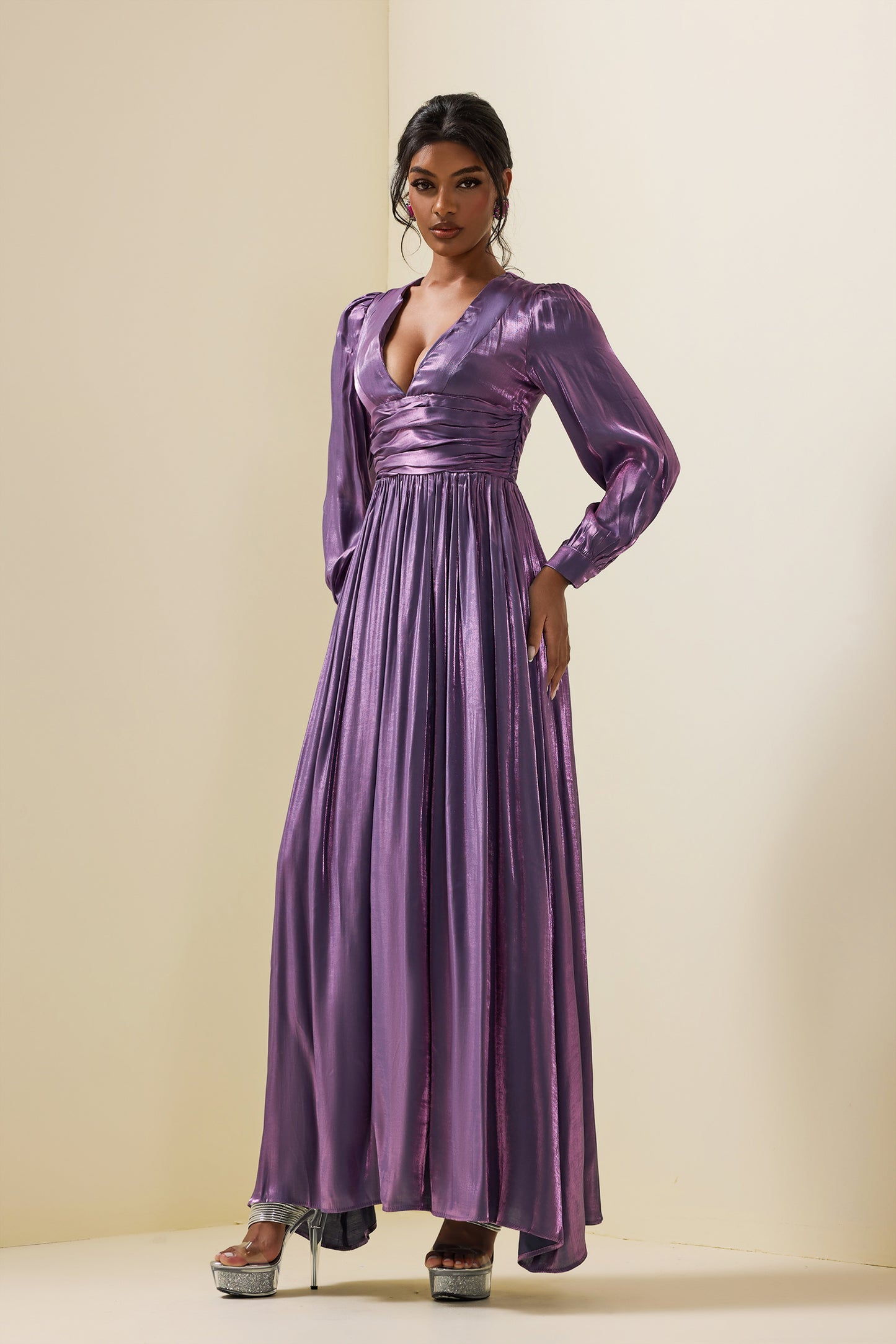 Satin Lantern Sleeve Maxi Dress