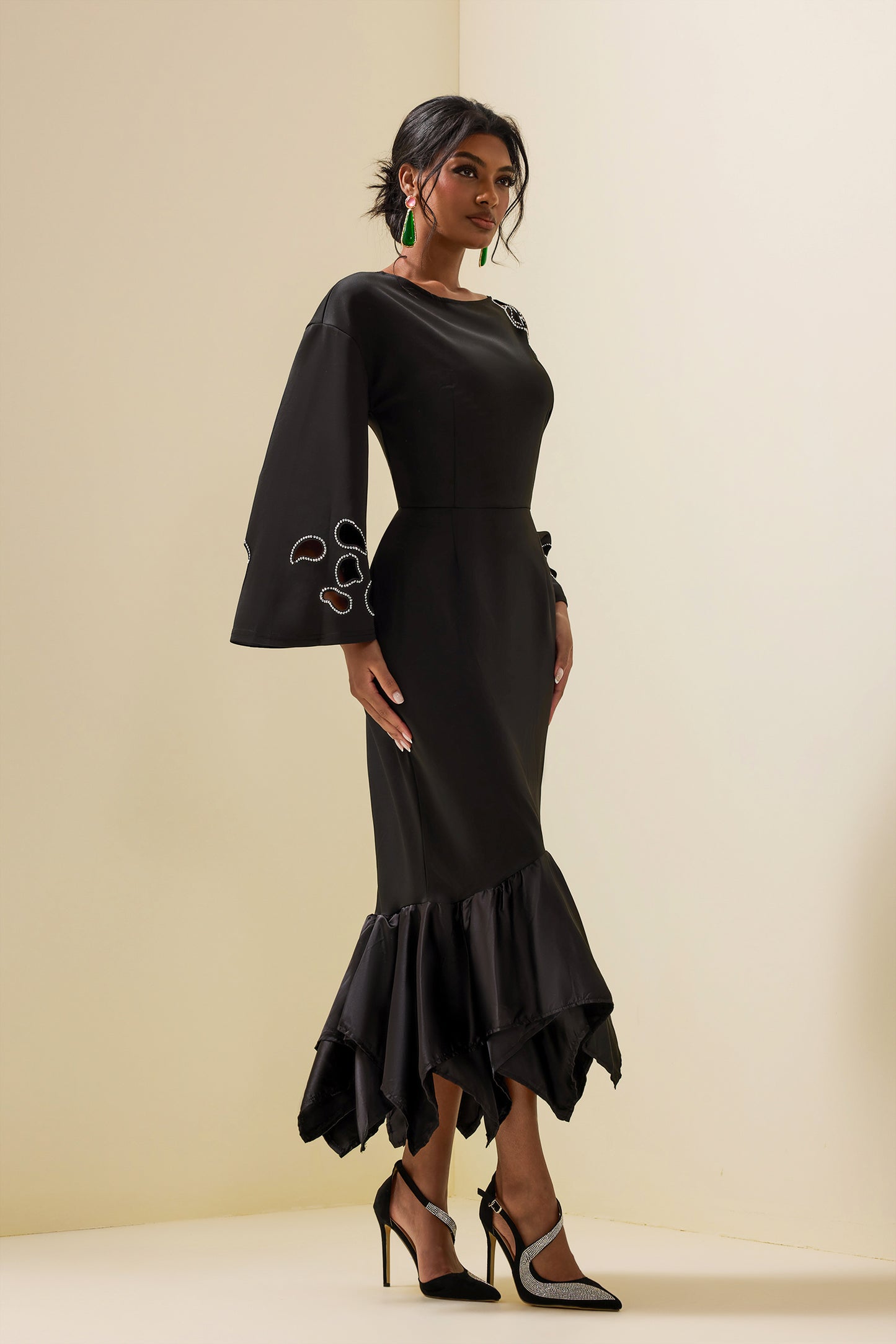 Cut-out Rhinestone Midi Dress