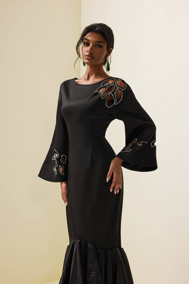 Cut-out Rhinestone Midi Dress