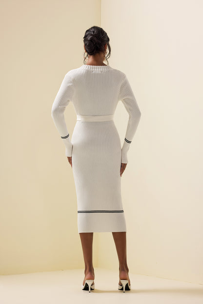 Metal Button Jersey Long Sleeve Midi Dress
