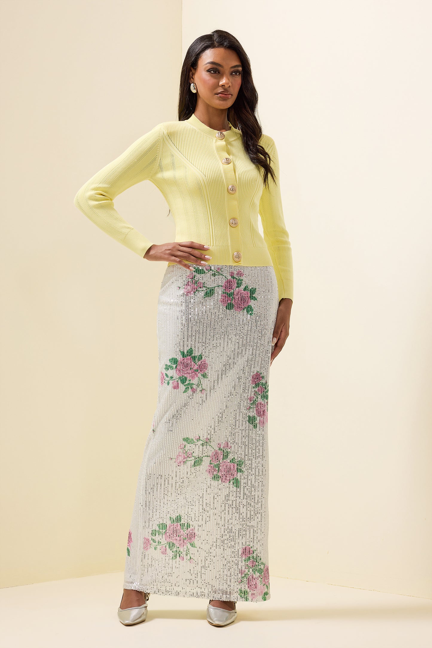 Sequin High Waist Midi Skirt