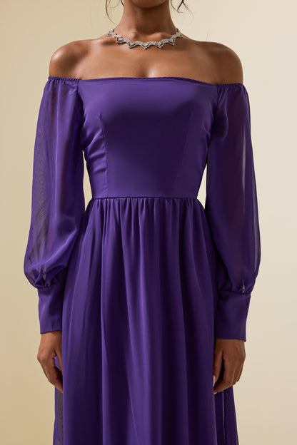 Off-shoulder Lantern Sleeve Maxi Dress