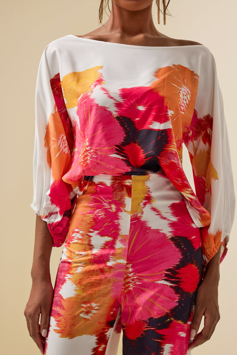 Abstract Print Off-shoulder Top �?high Waist Pants Set