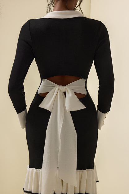 Jersey Contrast Color Frill Mini Dress