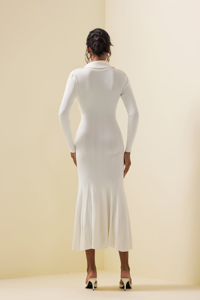 Jersey Button Long Sleeve Midi Dress