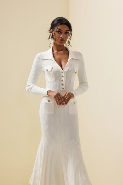 Jersey Button Long Sleeve Midi Dress