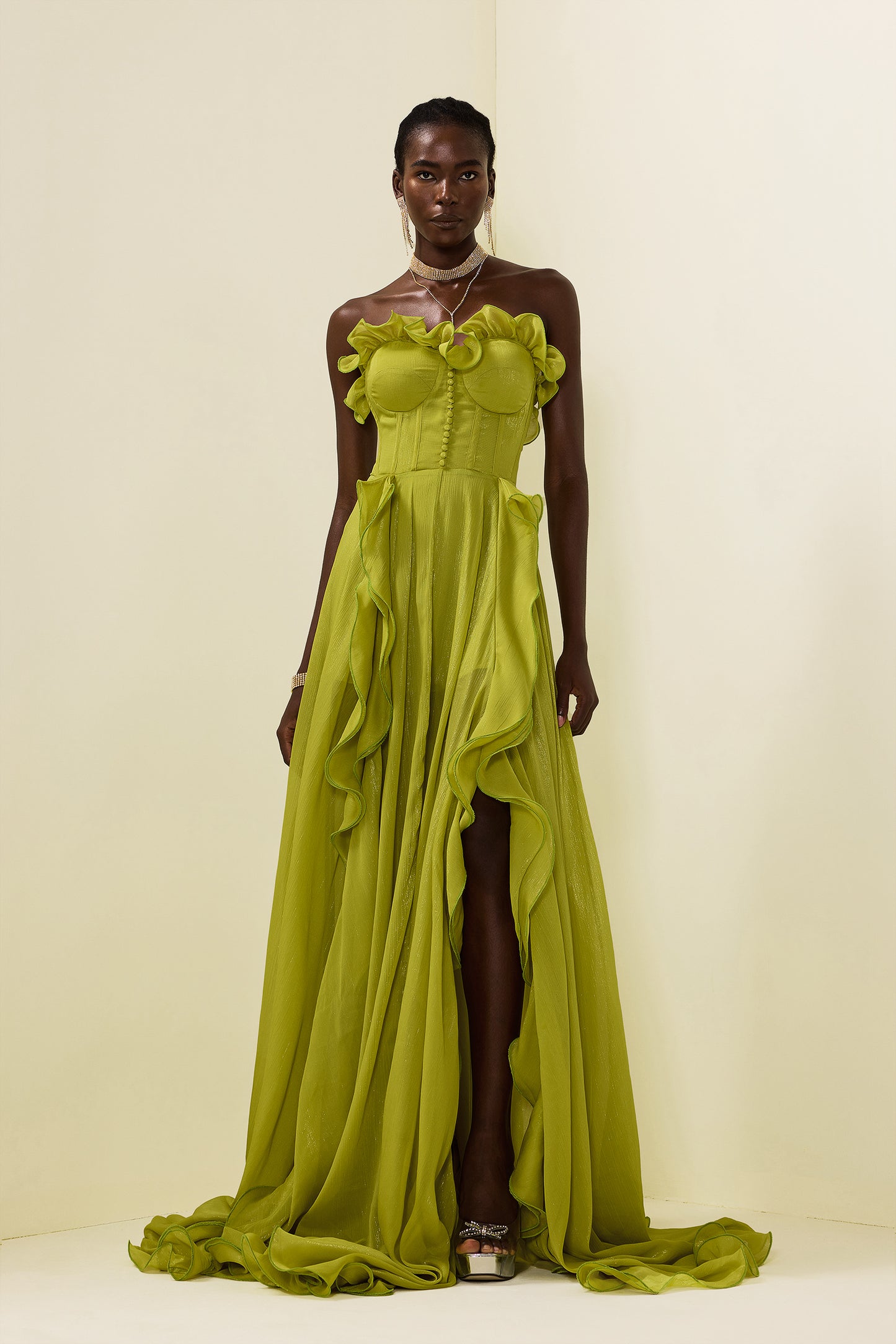 Frill Sweetheart Neck Sleeveless Maxi Dress