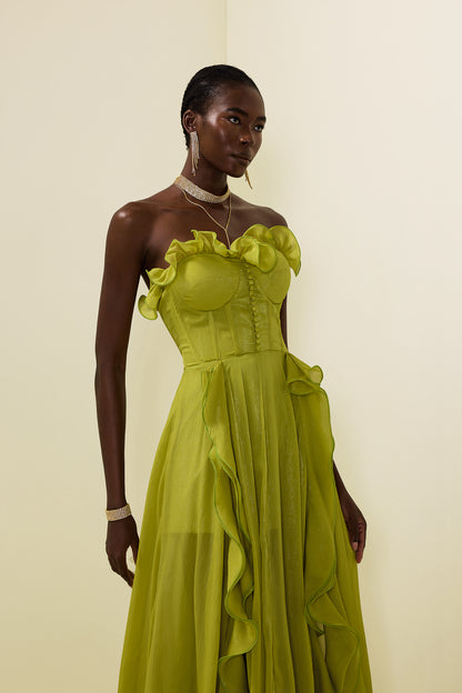 Frill Sweetheart Neck Sleeveless Maxi Dress