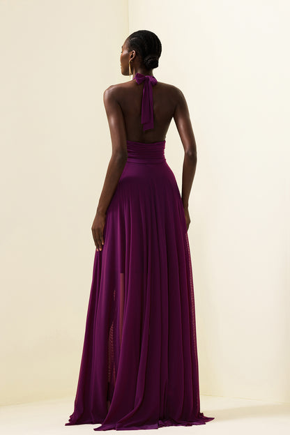 Halter Neck Ruched Maxi Dress