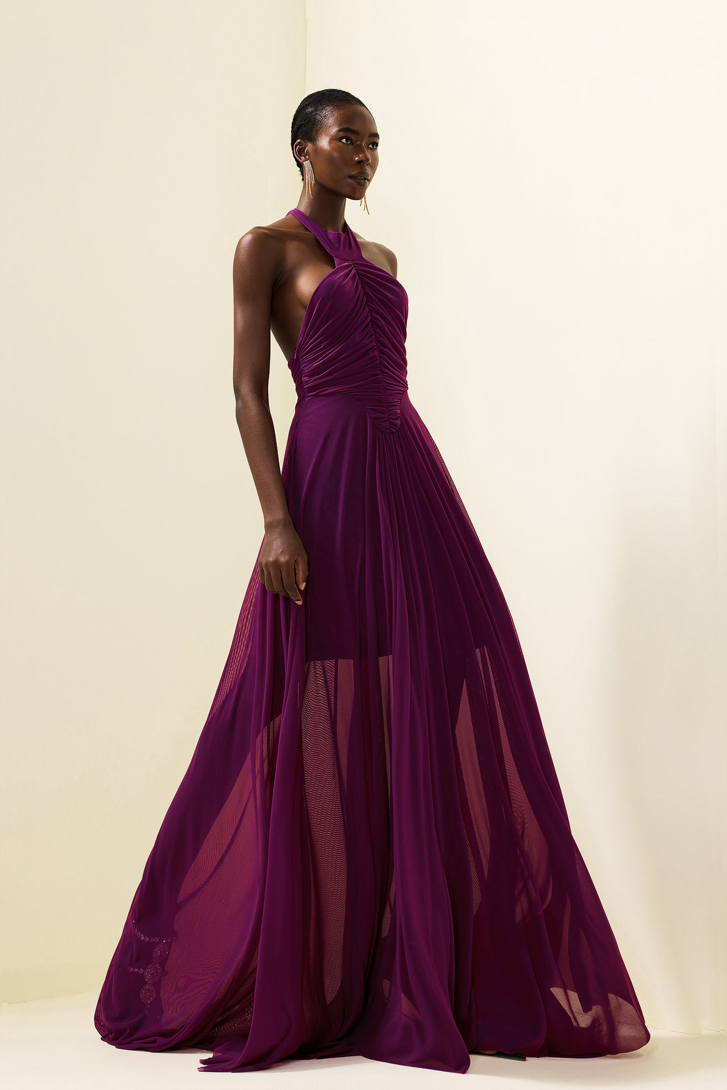 Halter Neck Ruched Maxi Dress