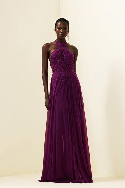 Halter Neck Ruched Maxi Dress