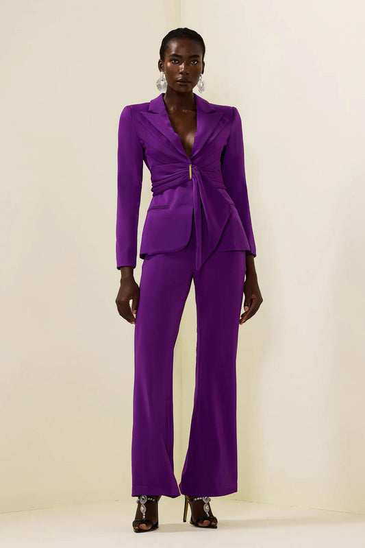 Ruched Bottom Blazer ＆mid Waist Pants Set