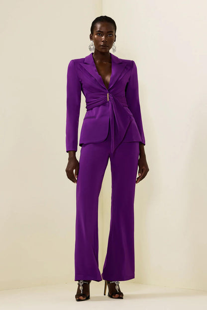 Ruched Bottom Blazer ＆mid Waist Pants Set