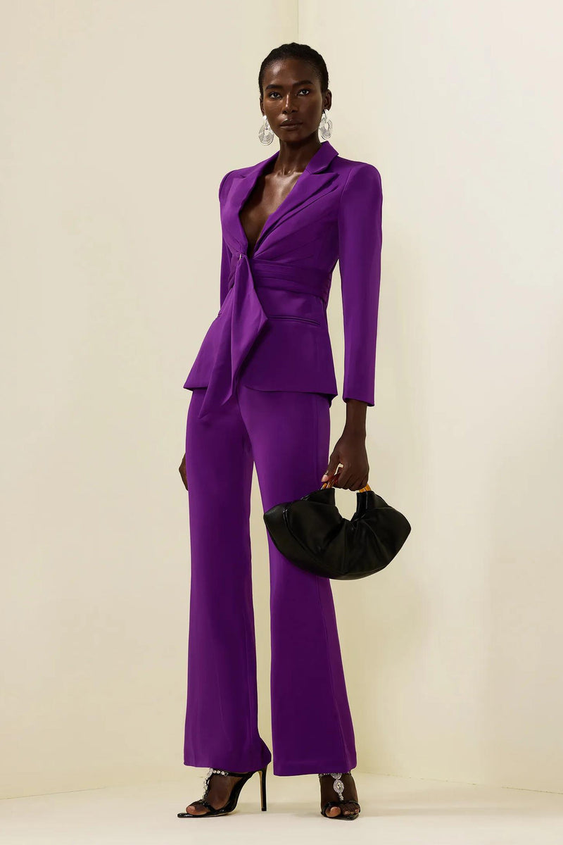 Ruched Bottom Blazer ＆mid Waist Pants Set