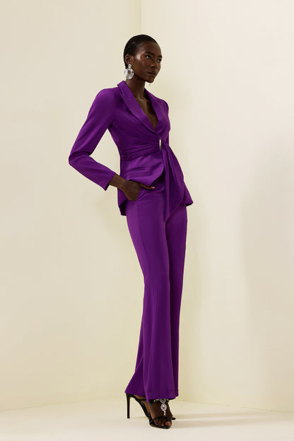 Ruched Bottom Blazer ＆mid Waist Pants Set