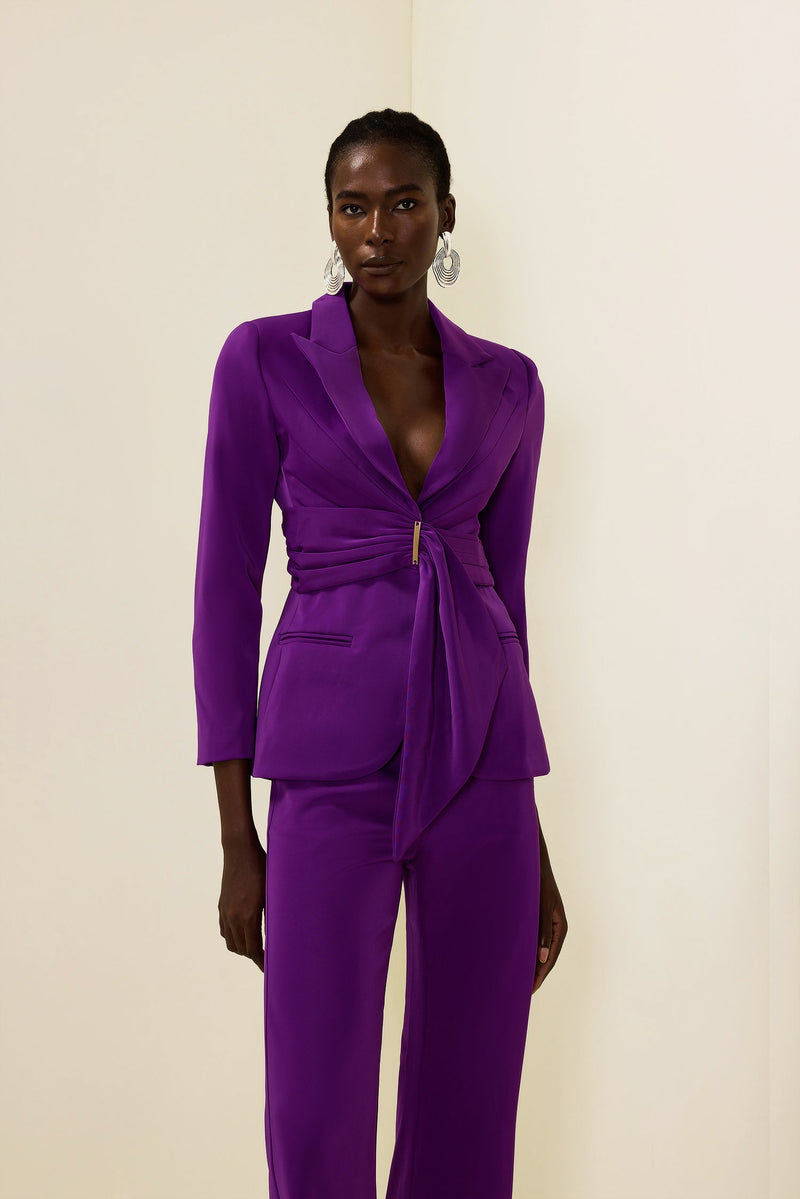 Ruched Bottom Blazer ＆mid Waist Pants Set