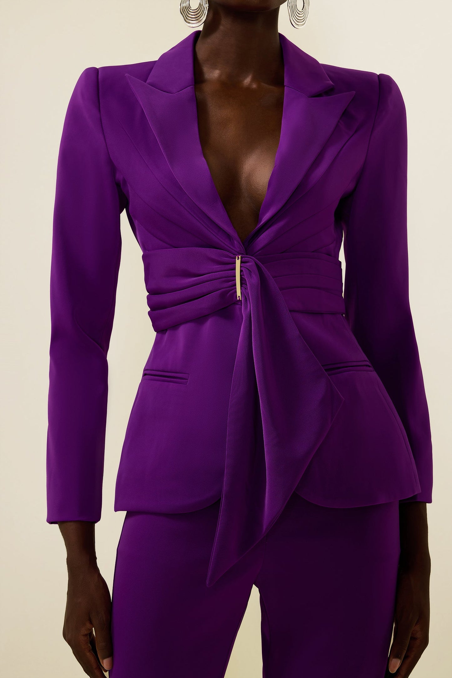 Ruched Bottom Blazer ＆mid Waist Pants Set