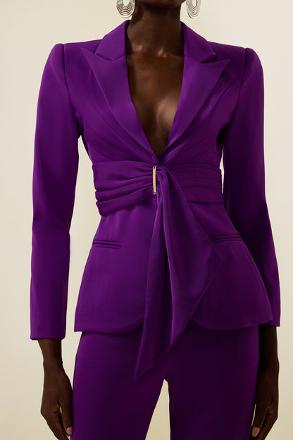 Ruched Bottom Blazer ＆mid Waist Pants Set