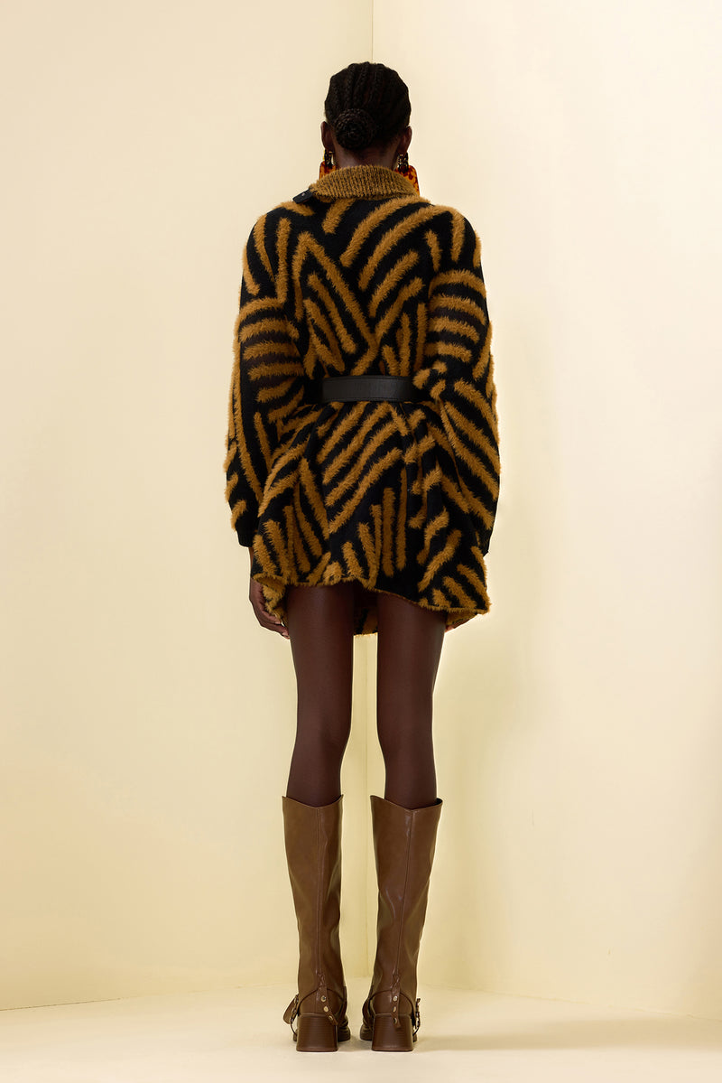 High Neck Long Sleeve Sweater With Belt