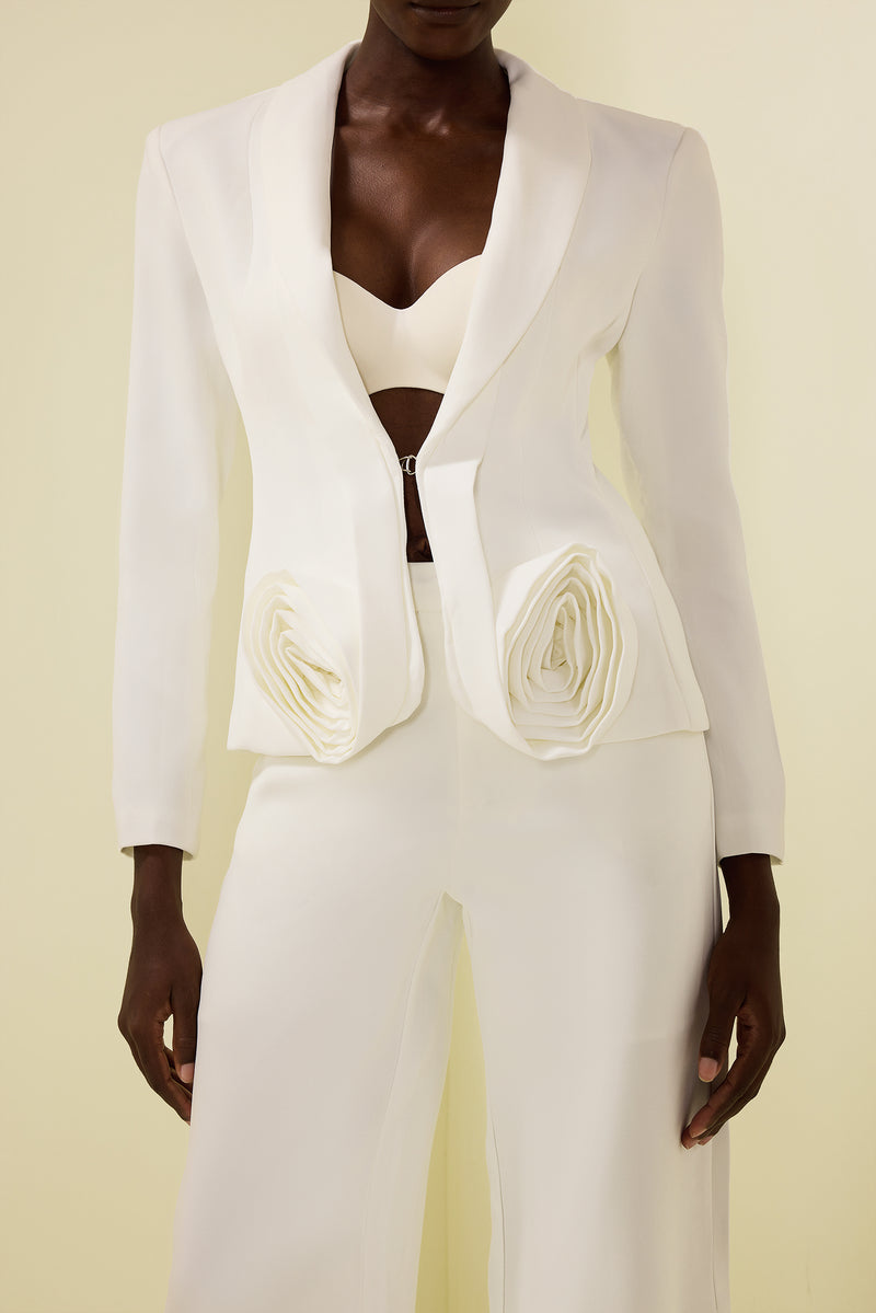 3d Flower Long Sleeve Blazer & High Waist Pants Set